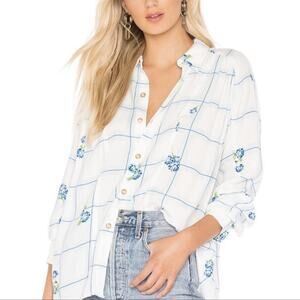 Free People Floral Grid Print Button Down Top Size Medium